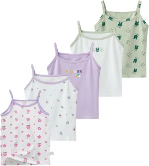 2-10 Years Little Girls Camisole Soft Tagless Cami Kids Breathable Undershirts Cotton Tank Top 5 Pack