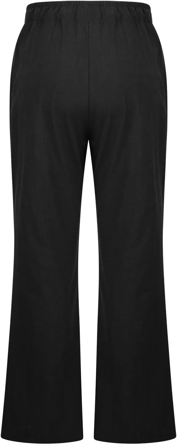 2025 Summer Linen Pants for Women Lounge Drawstring High Waist Flowy Trousers Loose Lightweight Beach Wide Leg Bottom