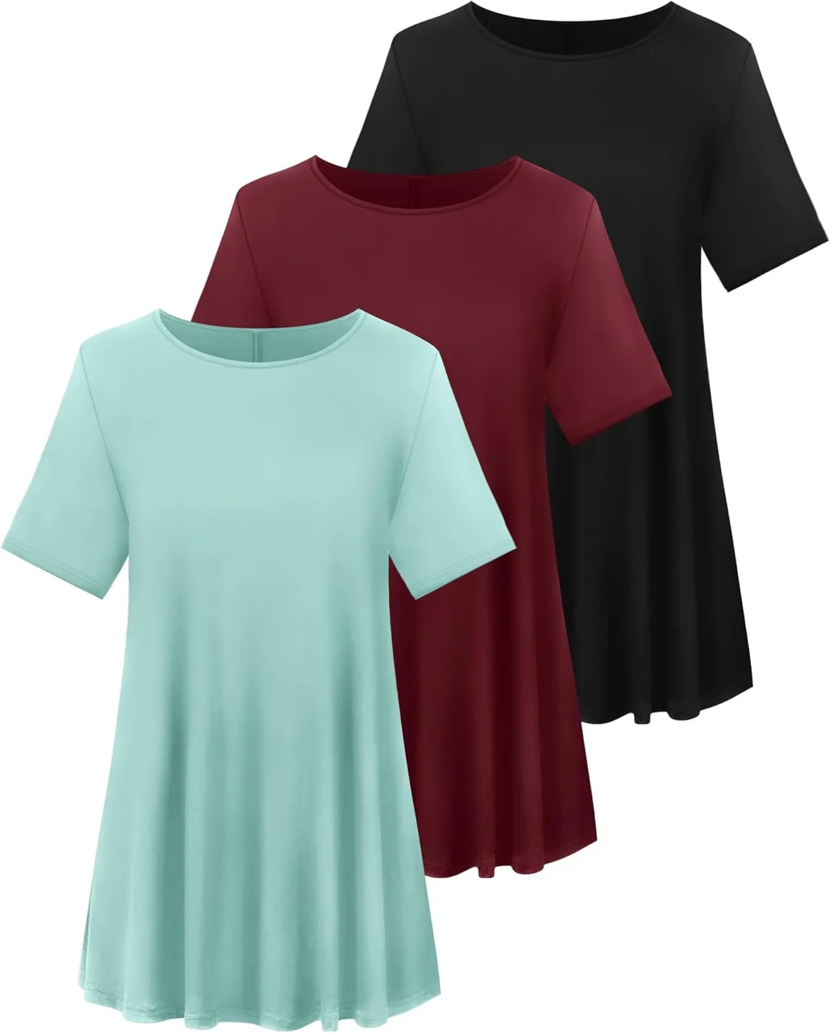 3 Pack Women's Plus Size Tunic Top Short Sleeve Cotton Long Shirts Summer Loose Fit Flowy Blouse Wear with Leggings