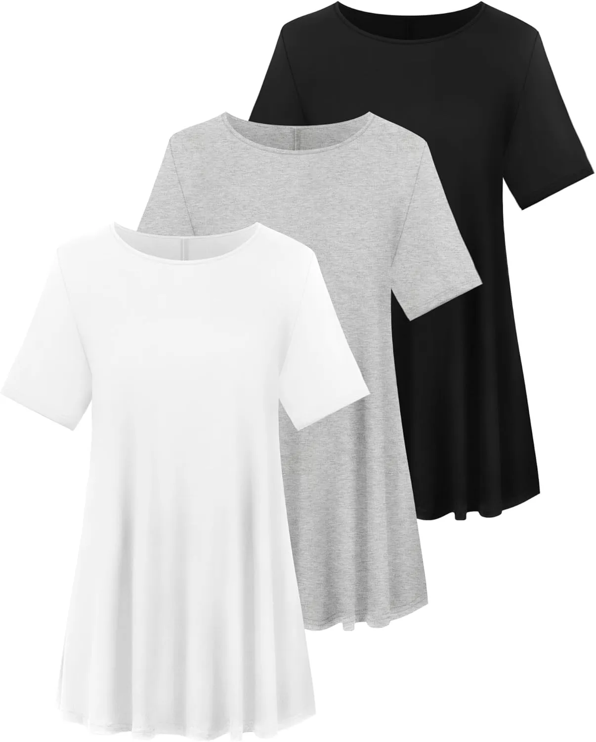 3 Pack Women's Plus Size Tunic Top Short Sleeve Cotton Long Shirts Summer Loose Fit Flowy Blouse Wear with Leggings
