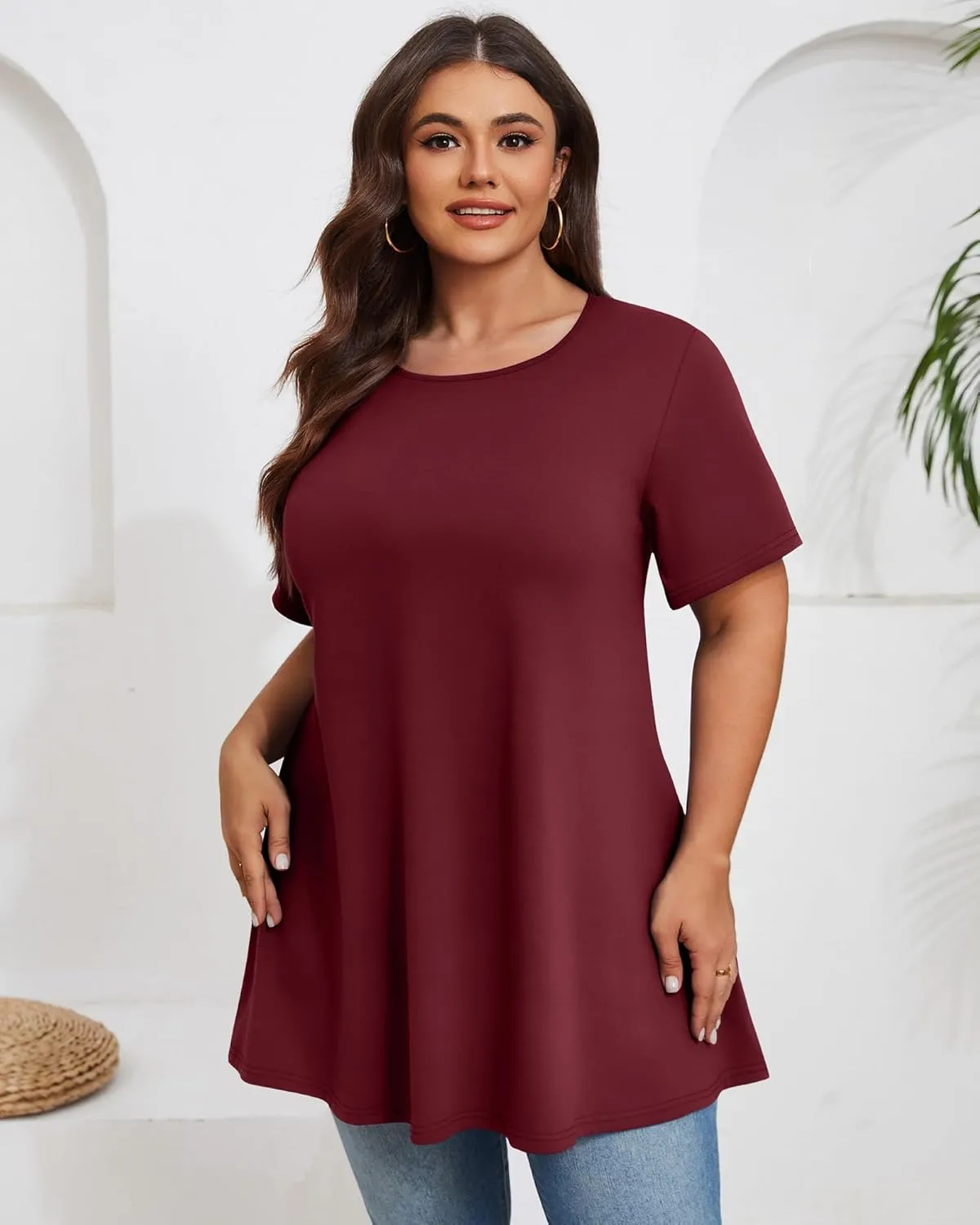 3 Pack Women's Plus Size Tunic Top Short Sleeve Cotton Long Shirts Summer Loose Fit Flowy Blouse Wear with Leggings