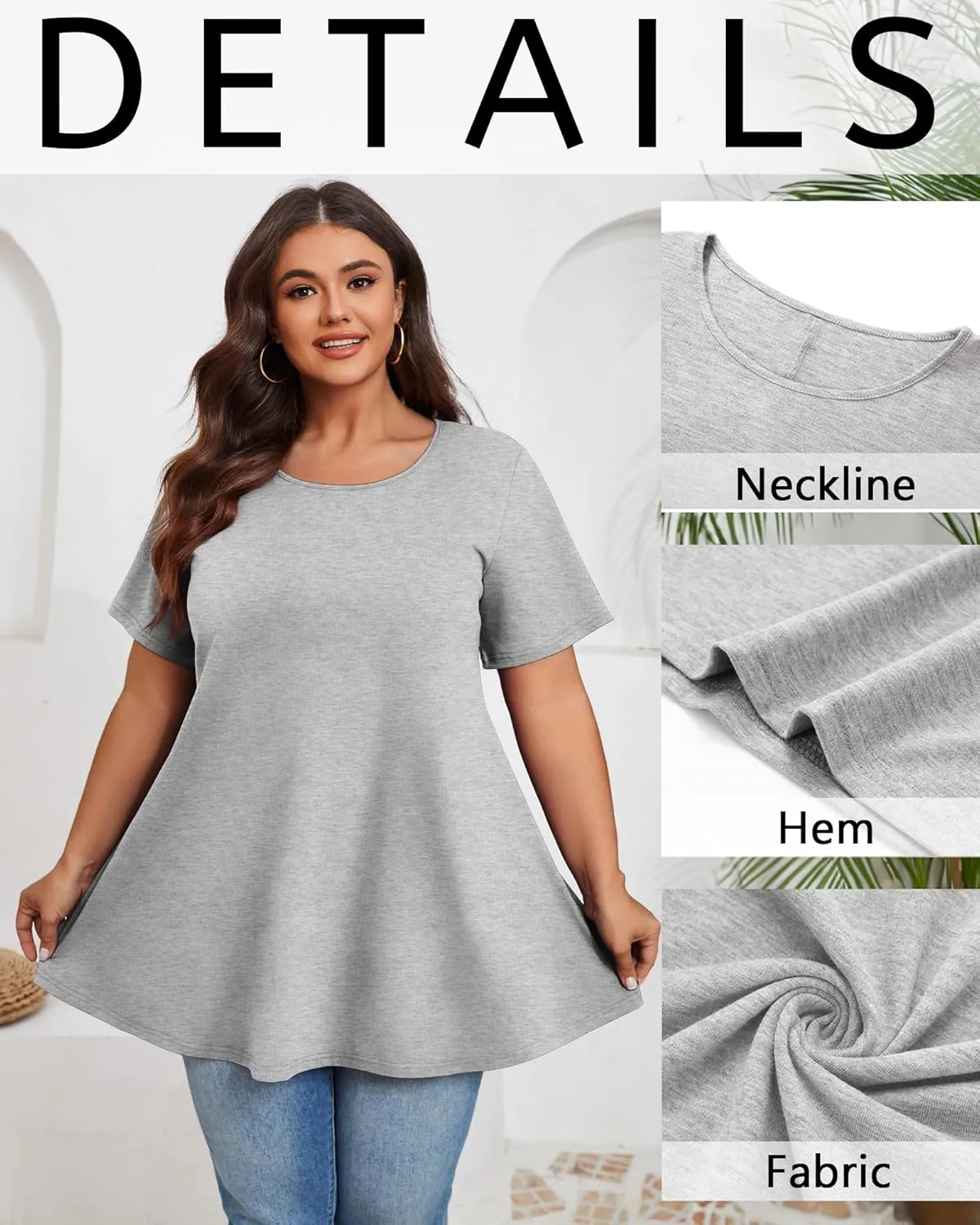 3 Pack Women's Plus Size Tunic Top Short Sleeve Cotton Long Shirts Summer Loose Fit Flowy Blouse Wear with Leggings