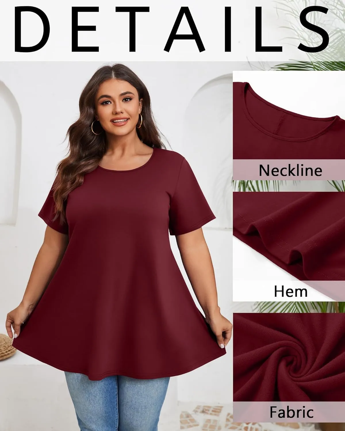 3 Pack Women's Plus Size Tunic Top Short Sleeve Cotton Long Shirts Summer Loose Fit Flowy Blouse Wear with Leggings