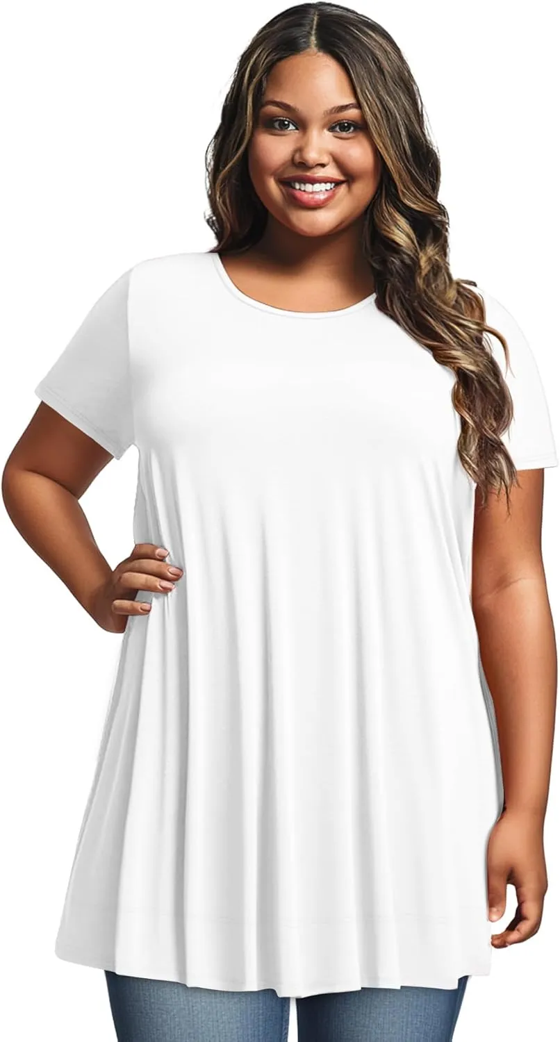 3 Pack Women's Plus Size Tunic Top Short Sleeve Cotton Long Shirts Summer Loose Fit Flowy Blouse Wear with Leggings