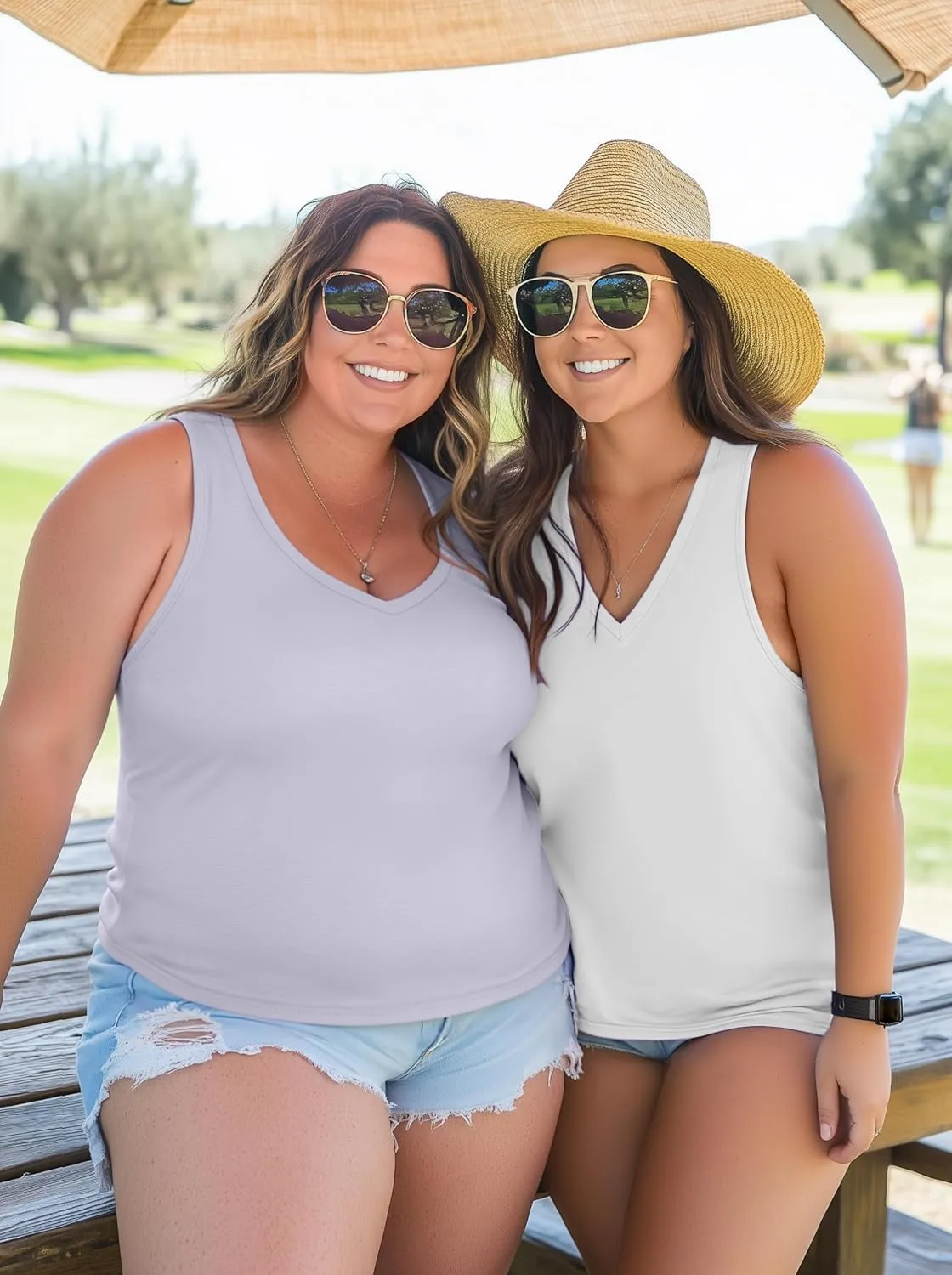 3 Pack Women's Plus Size V Neck Tank Tops Sleeveless Loose Fit Summer Tees Casual Trendy Basic T-Shirts Flat Hem