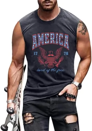 4th of July American Flag Patriotic Tank Top Shirts Mens Air Force Flyover Muscle Sleeveless Graphic Gym Workout Shirt