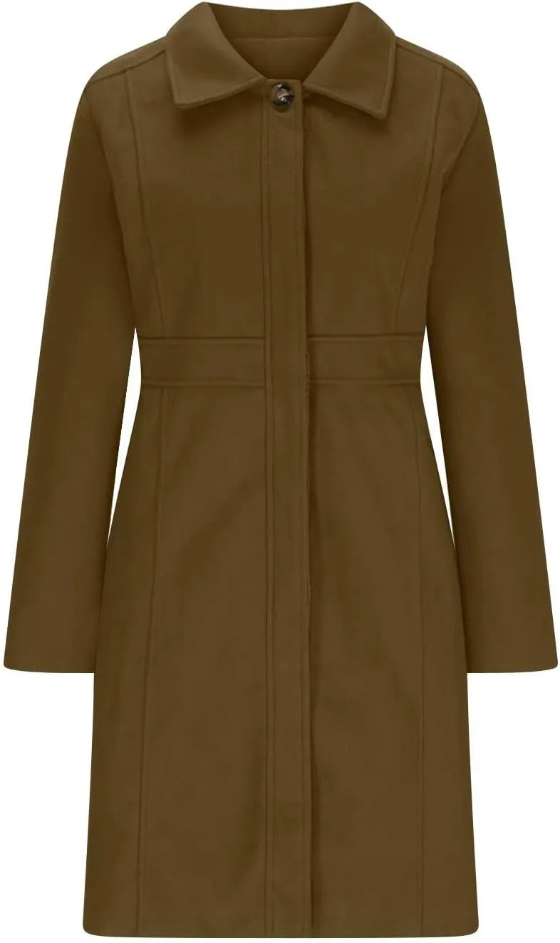 Akklian Womens Winter Woolen Outerwear Overcoat Single Breasted Mid-Thigh A-Line Pea Coat Business Office Elegant Trench Coat