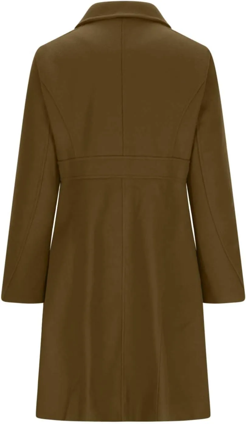Akklian Womens Winter Woolen Outerwear Overcoat Single Breasted Mid-Thigh A-Line Pea Coat Business Office Elegant Trench Coat