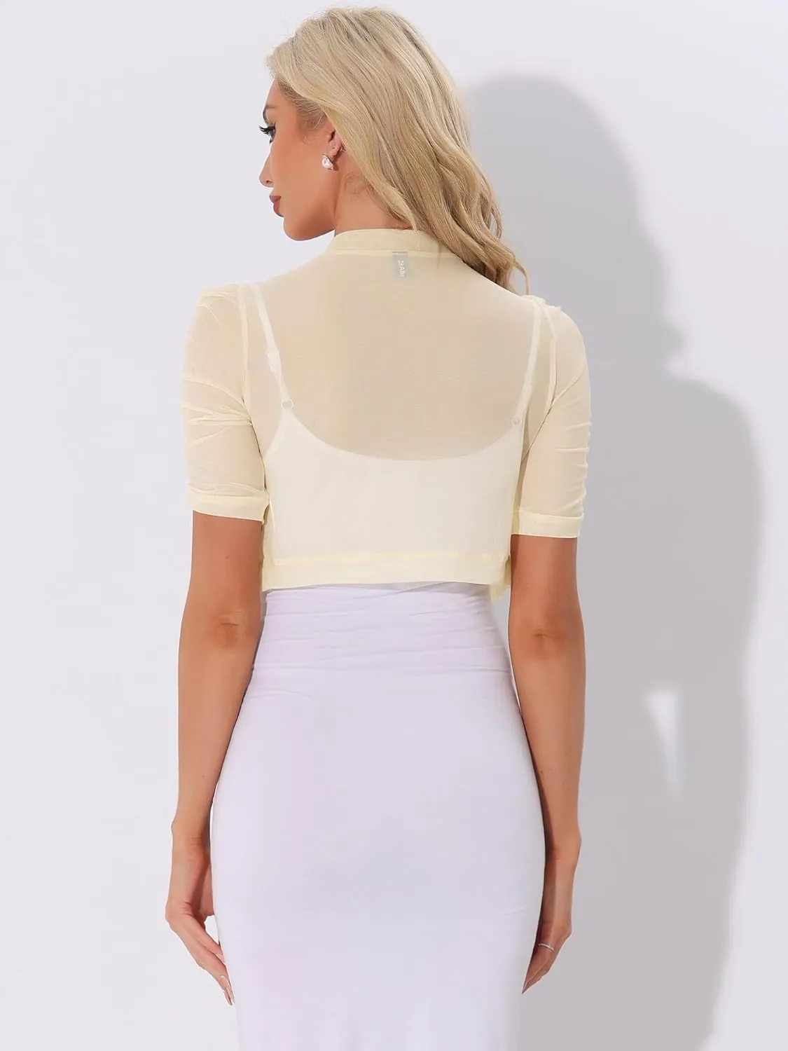 Allegra K Casual Short Sleeve Mesh Sheer Shrug for Women's Open Front Cropped Cardigan Bolero