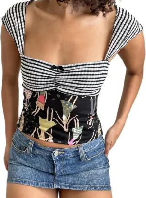 Aonoapll Women Sweetheart Neck Crop Tank Top Slim Fit Cap Sleeve Camisole Y2k Printed Sleeveless Vest Shirts Streetwear