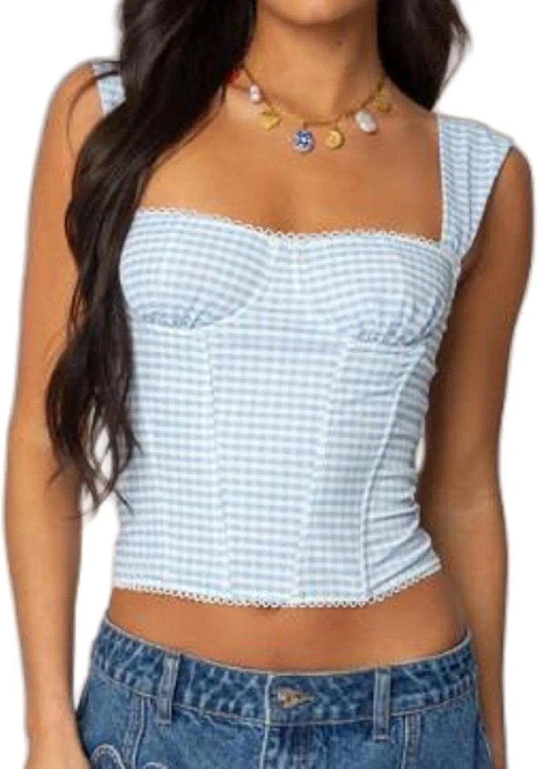 Aonoapll Women Sweetheart Neck Crop Tank Top Slim Fit Cap Sleeve Camisole Y2k Printed Sleeveless Vest Shirts Streetwear