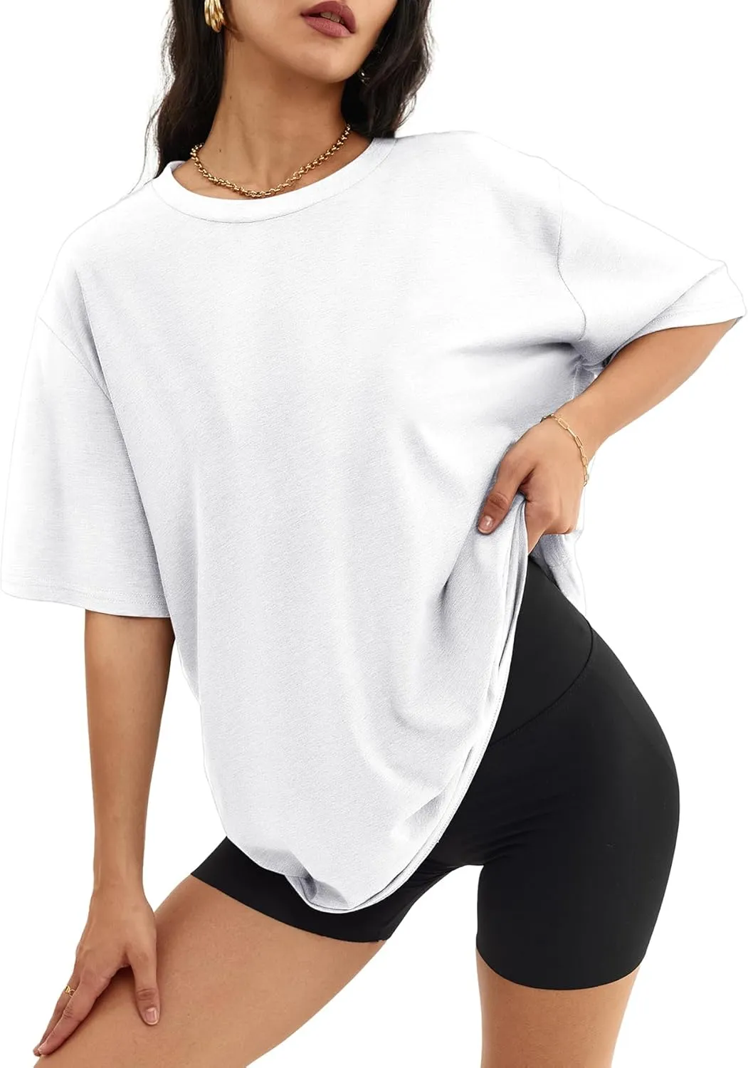 ATHMILE Womens Oversized T Shirts Loose Fit Crewneck Short Sleeve Tops Summer Casual Blouse Y2K 2025 Basic Tee Beach