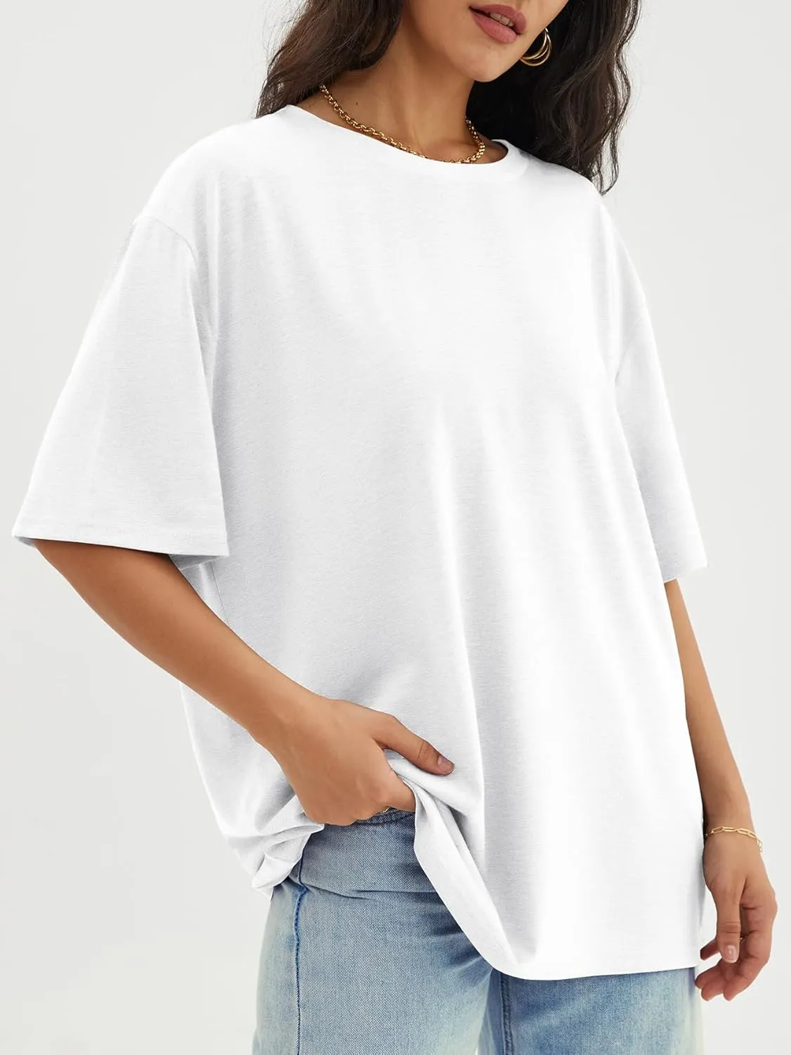 ATHMILE Womens Oversized T Shirts Loose Fit Crewneck Short Sleeve Tops Summer Casual Blouse Y2K 2025 Basic Tee Beach