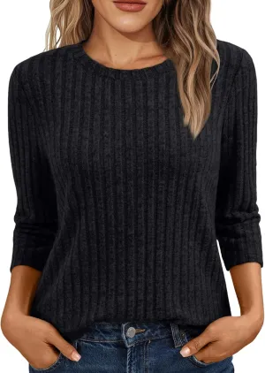 AUTOMET Womens 3/4 Length Sleeve Tops Sweaters Casual Dressy T Shirts Business Work Tunic Top Summer Trendy Blouse 2025