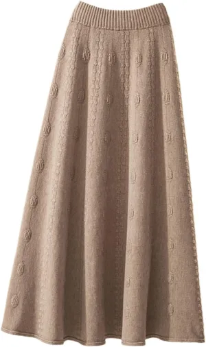 Autumn Winter Knitted Jacquard Midi Long Skirt, Women Korean Style Mid-Length High Waist Skirt