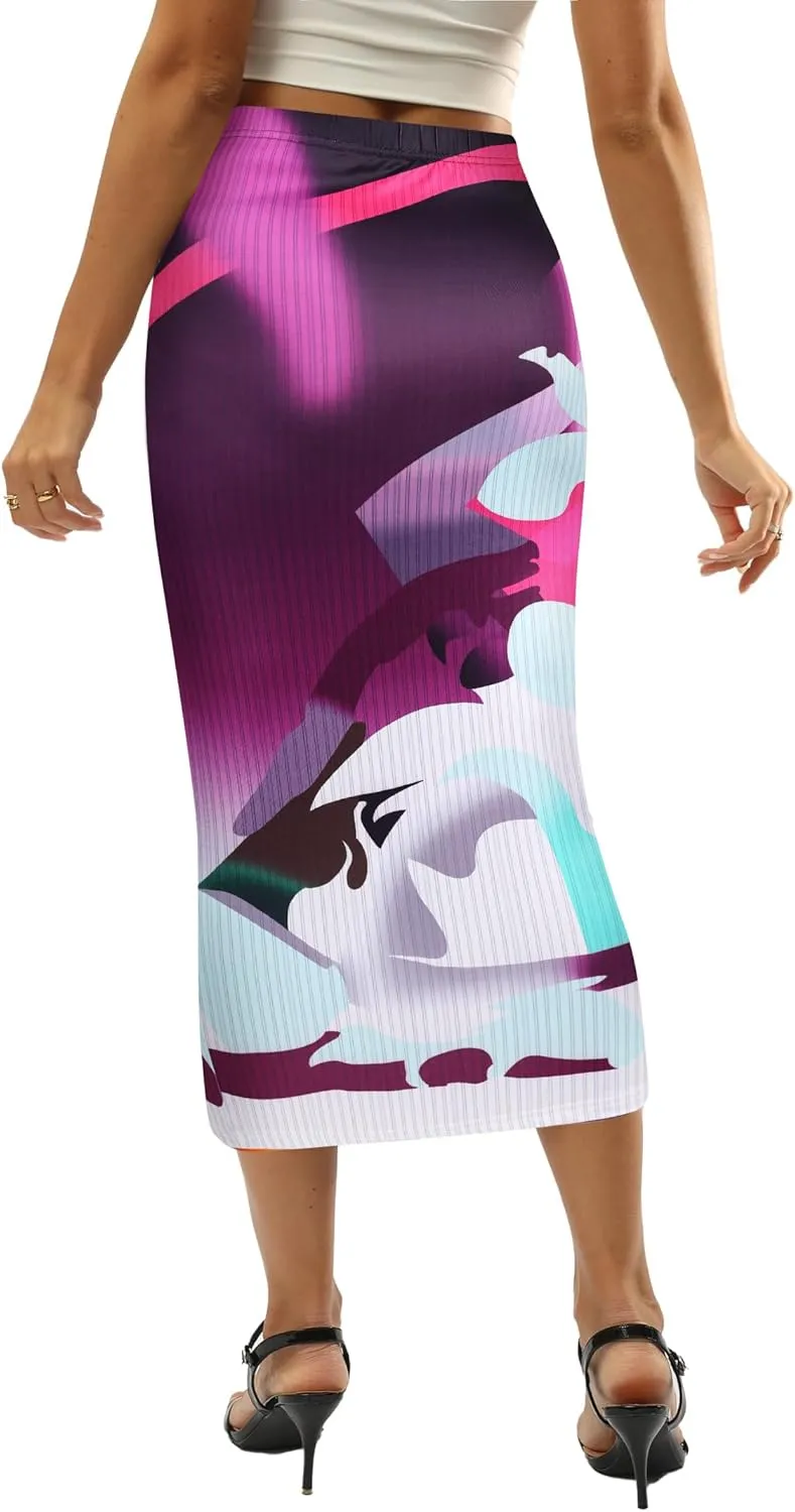 Avanova Women Bodycon Vintage Print Pencil Skirts High Waist Midi Skirt Sexy