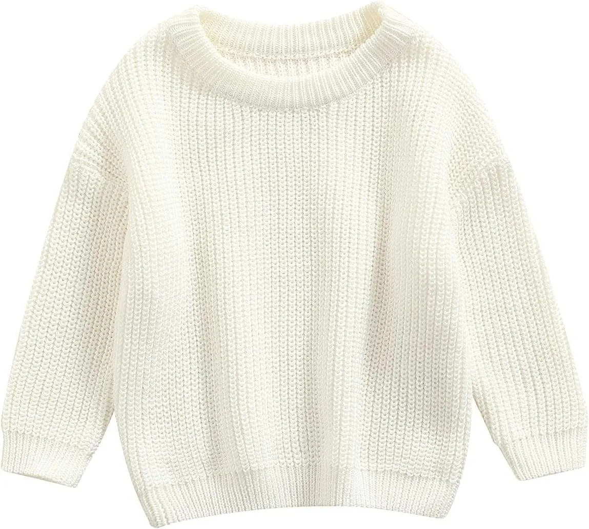 Baby Girl Boy Toddler Knit Sweater Cute Round Neck Long Sleeve Blouse Pullover Oversized Sweatshirt Warm Kids Tops