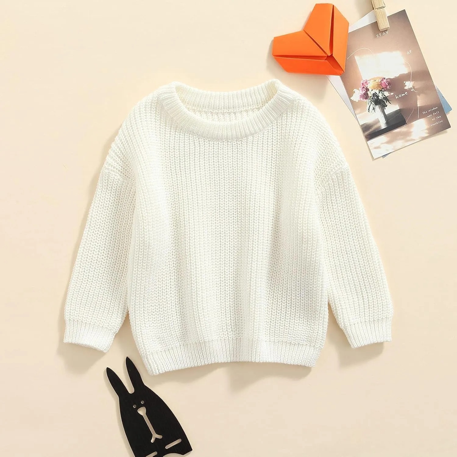 Baby Girl Boy Toddler Knit Sweater Cute Round Neck Long Sleeve Blouse Pullover Oversized Sweatshirt Warm Kids Tops