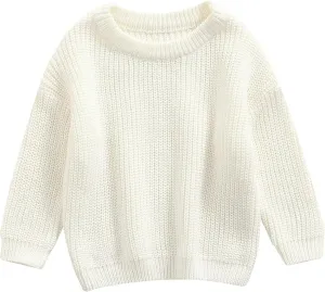 Baby Girl Boy Toddler Knit Sweater Cute Round Neck Long Sleeve Blouse Pullover Oversized Sweatshirt Warm Kids Tops