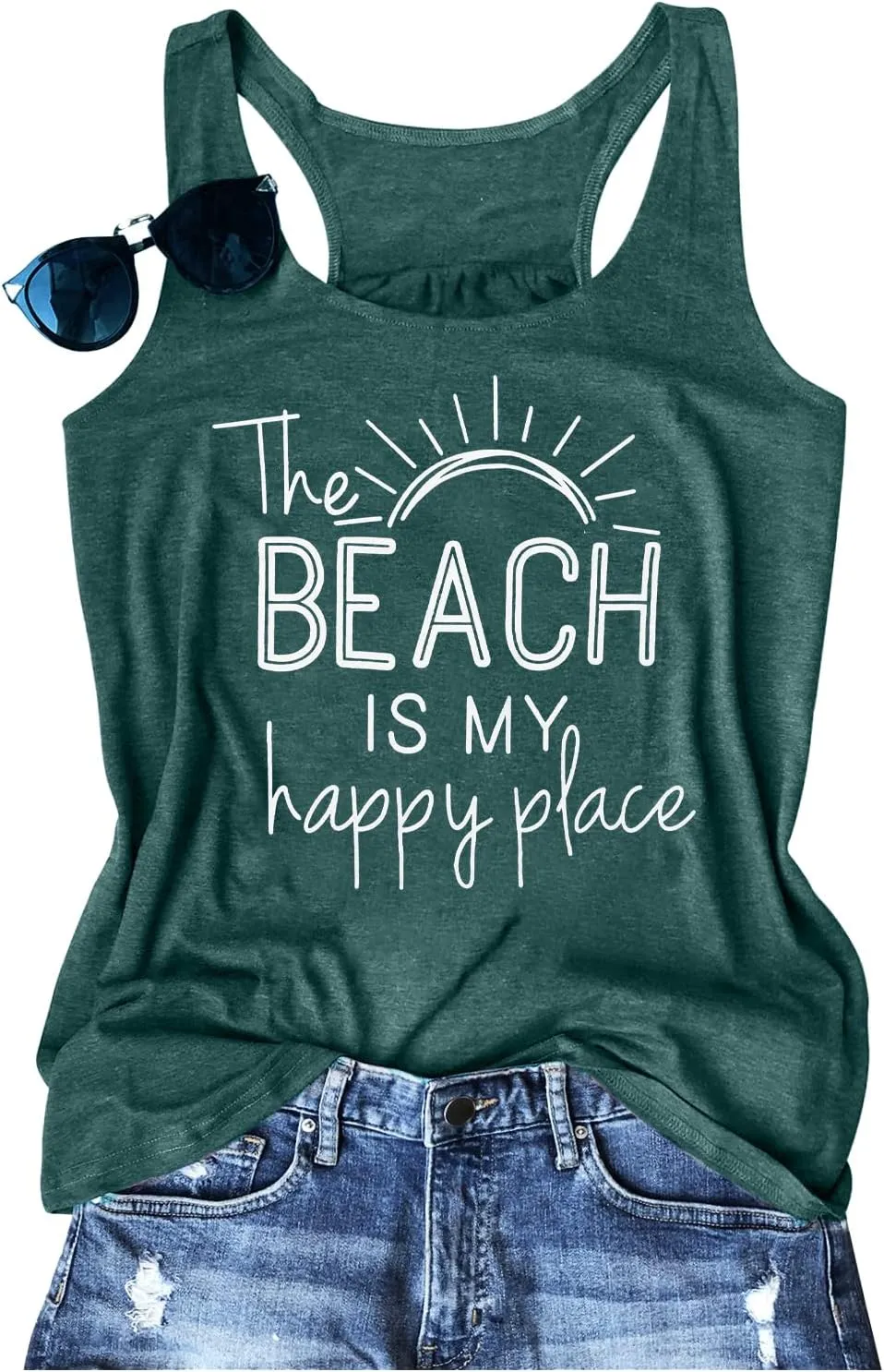 BANGELY The Beach is My Happy Place Tank Tops Women Summer Beach Tank Casual Sleeveless Vacation Shirt Camis