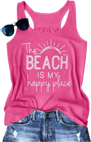 BANGELY The Beach is My Happy Place Tank Tops Women Summer Beach Tank Casual Sleeveless Vacation Shirt Camis
