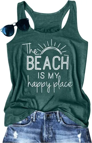 BANGELY The Beach is My Happy Place Tank Tops Women Summer Beach Tank Casual Sleeveless Vacation Shirt Camis
