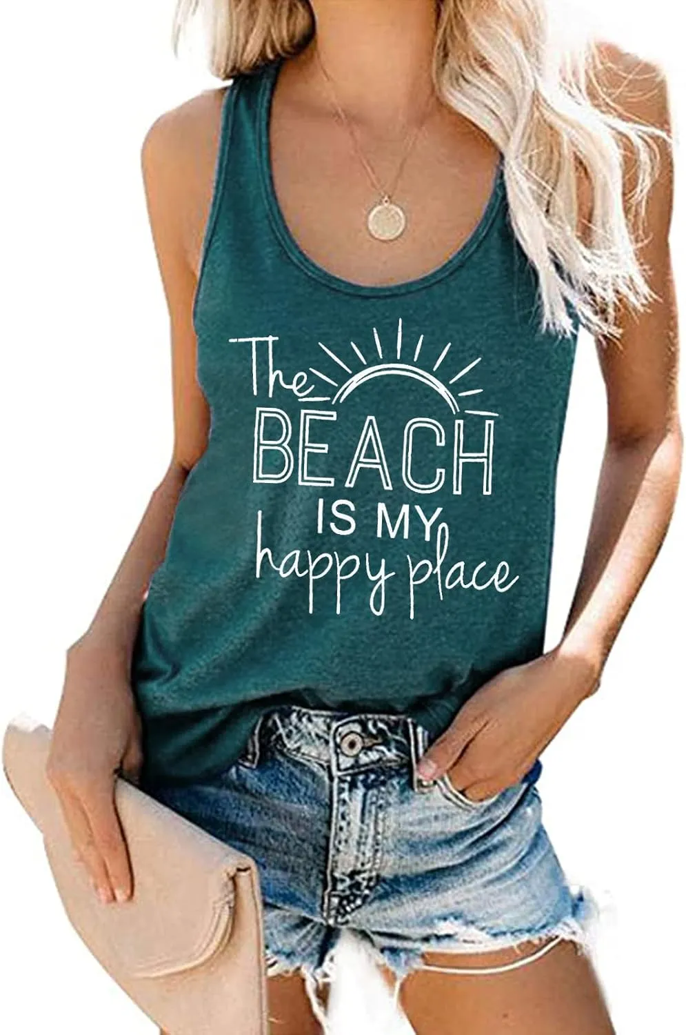 BANGELY The Beach is My Happy Place Tank Tops Women Summer Beach Tank Casual Sleeveless Vacation Shirt Camis