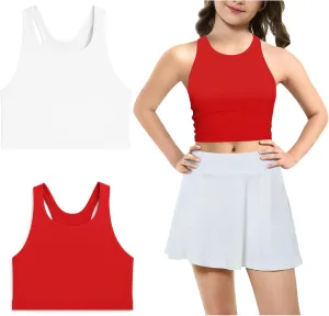 Beat Street Girls Tank Tops - 2 Pack Double Lined Racerback Sleeveless Yoga Dance Crop Top - Made in USA