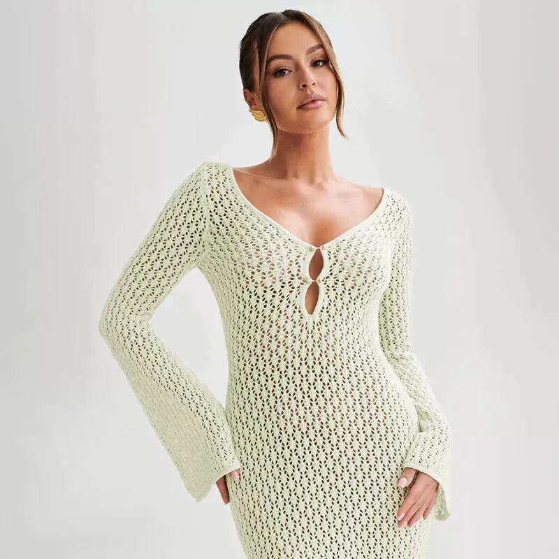 BellaChic Exquisite Crochet Knit Maxi Dress for Women