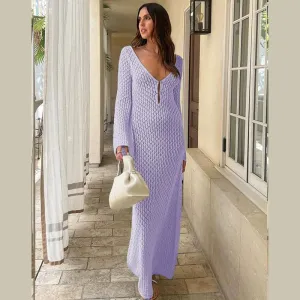 BellaChic Exquisite Crochet Knit Maxi Dress for Women
