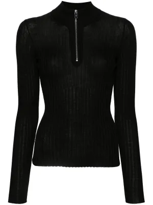 Black Cashmere and Silk Mock Neck Sweater