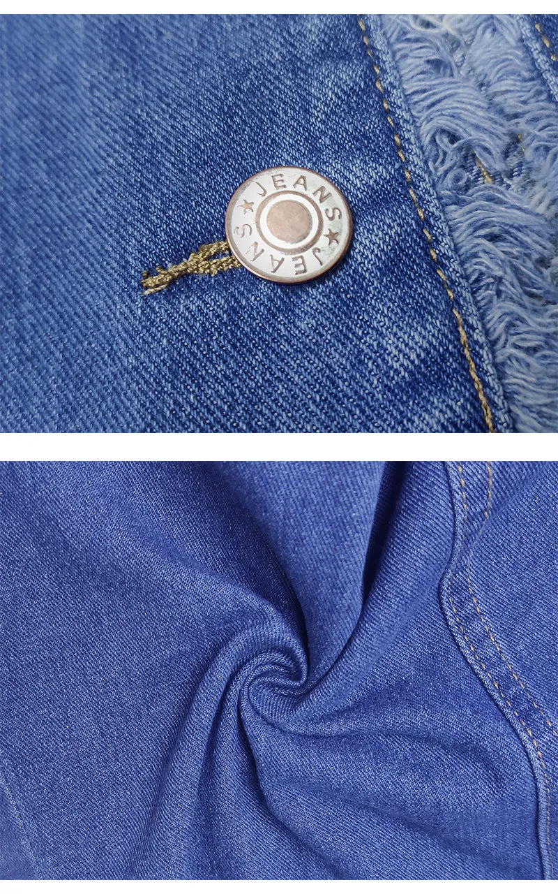 Blue Raw Trim Long Sleeves Single Breasted Button Denim Jacket