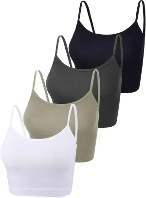 Boao 4 Pack Women's Cropped Tank Tops, Cotton Spaghetti Strap Crop Top Basic Sports Crop Cami Half Camisoles for Teen Girls
