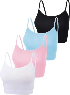 Boao 4 Pack Women's Cropped Tank Tops, Cotton Spaghetti Strap Crop Top Basic Sports Crop Cami Half Camisoles for Teen Girls