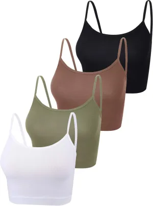 Boao 4 Pack Women's Cropped Tank Tops, Cotton Spaghetti Strap Crop Top Basic Sports Crop Cami Half Camisoles for Teen Girls