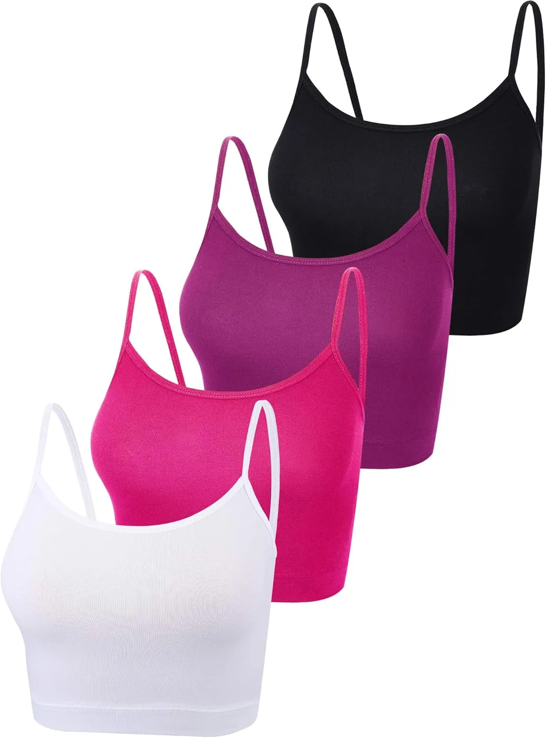 Boao 4 Pack Women's Cropped Tank Tops, Cotton Spaghetti Strap Crop Top Basic Sports Crop Cami Half Camisoles for Teen Girls