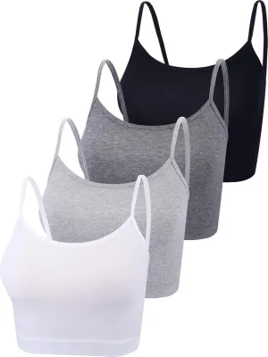 Boao 4 Pack Women's Cropped Tank Tops, Cotton Spaghetti Strap Crop Top Basic Sports Crop Cami Half Camisoles for Teen Girls