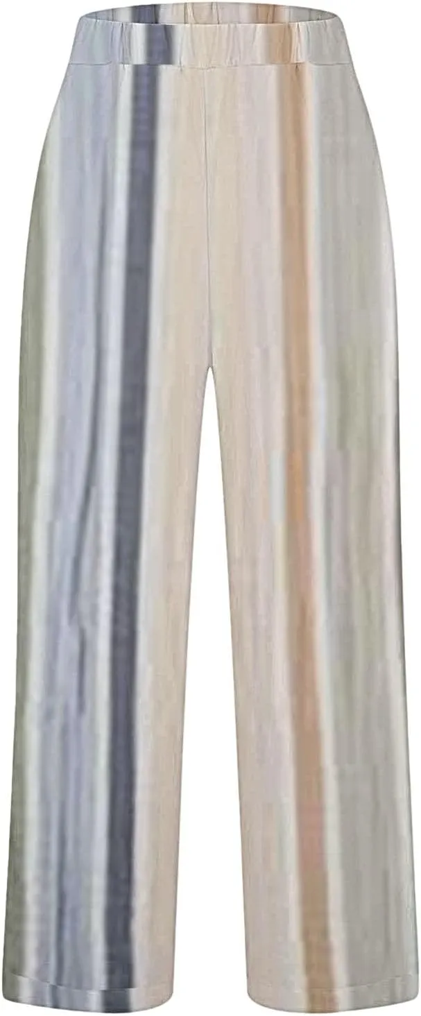 Boho Chic Linen Pants Women Split Hem Wide Leg Trousers with Hidden Elastic Waistband Summer 2025