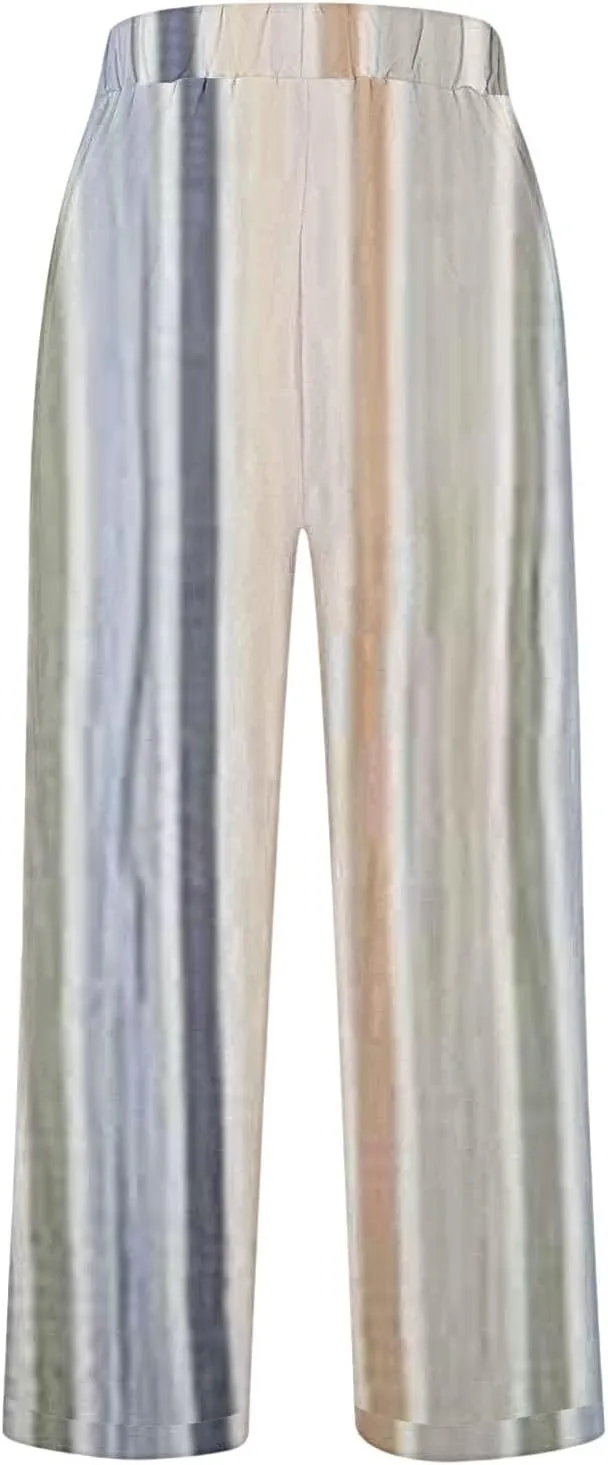 Boho Chic Linen Pants Women Split Hem Wide Leg Trousers with Hidden Elastic Waistband Summer 2025