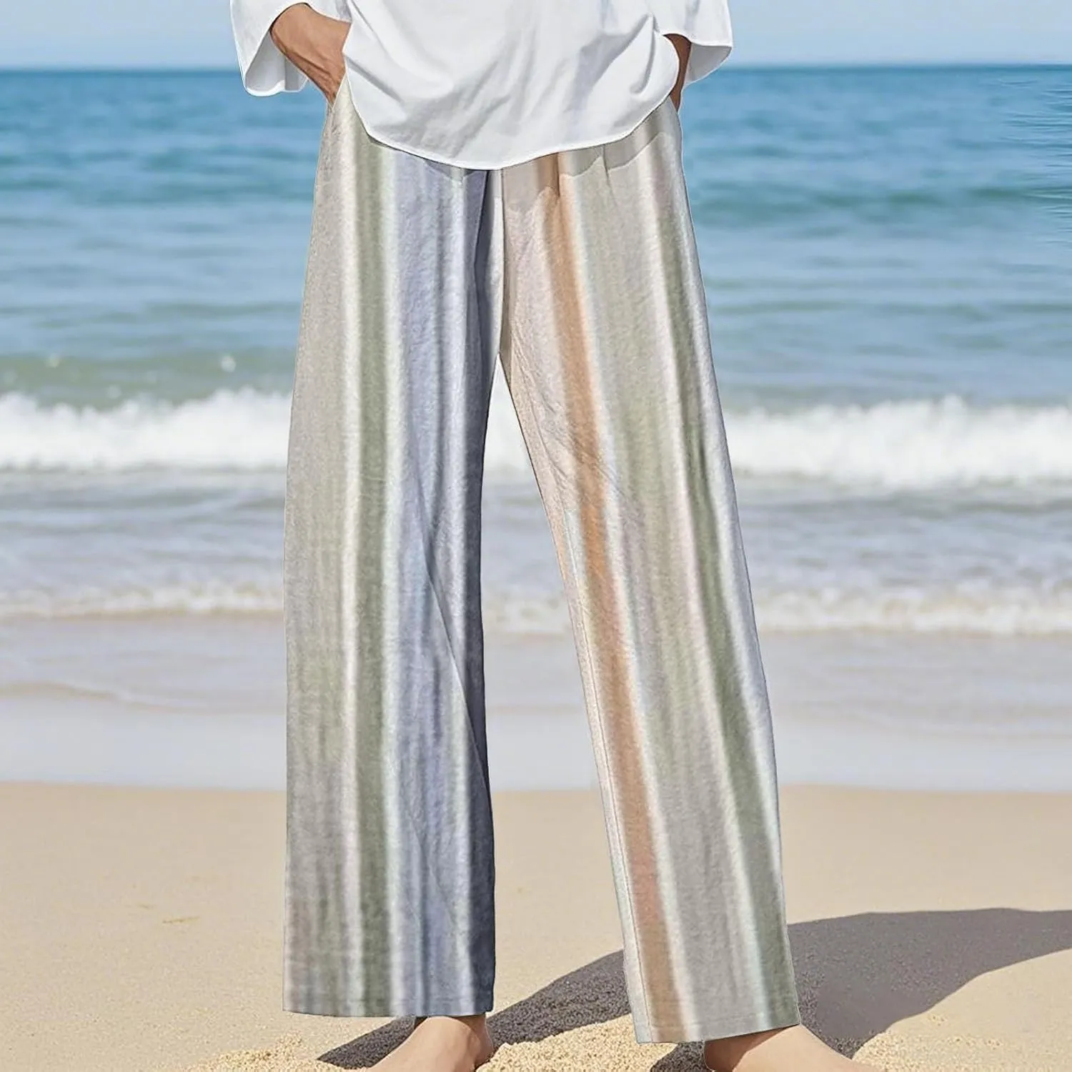 Boho Chic Linen Pants Women Split Hem Wide Leg Trousers with Hidden Elastic Waistband Summer 2025
