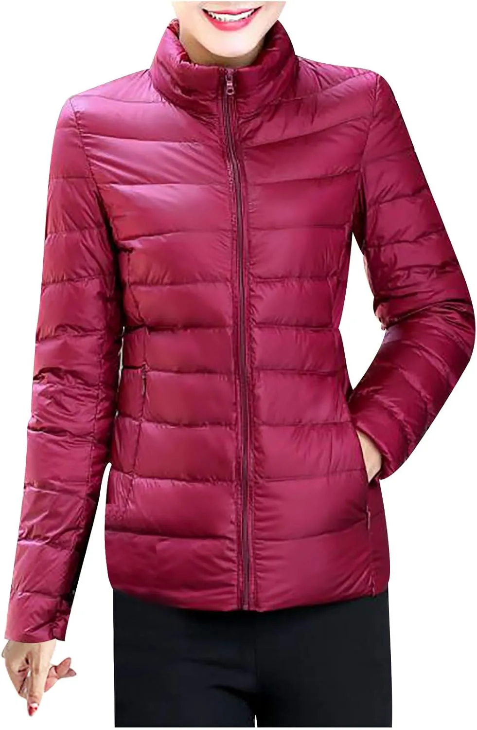 BOXIACEY Puffer Jackets for Women Lightweight Down Jacket Packable Winter Warm Coats Puffy Jacket with Stand Collar
