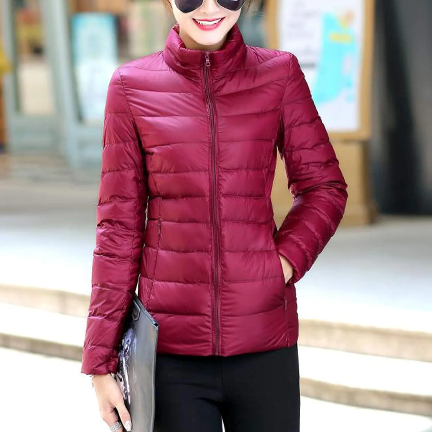 BOXIACEY Puffer Jackets for Women Lightweight Down Jacket Packable Winter Warm Coats Puffy Jacket with Stand Collar