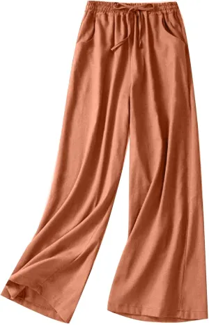 BZGTZT Linen Pants for Women Flowy Summer Drawstring High Waist Wide Leg Pant with Pockets Lounge Trousers Casual Pants