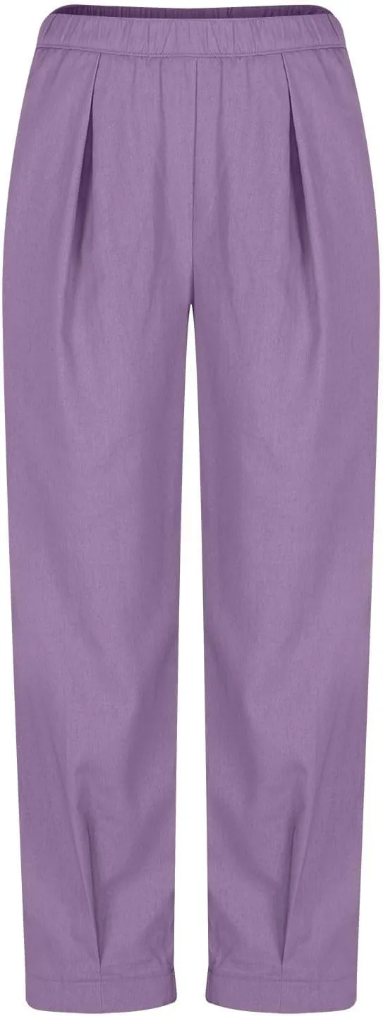 Casual Cotton Linen Pants Womens Classic Wide Leg Slacks Trendy Elastic Waist Pant Summer Loose Flowy Lounge Trousers