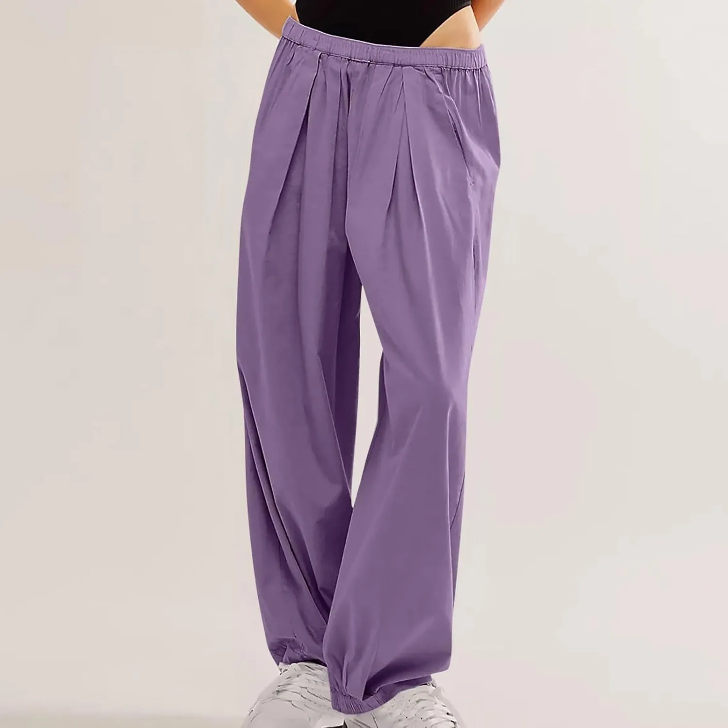 Casual Cotton Linen Pants Womens Classic Wide Leg Slacks Trendy Elastic Waist Pant Summer Loose Flowy Lounge Trousers