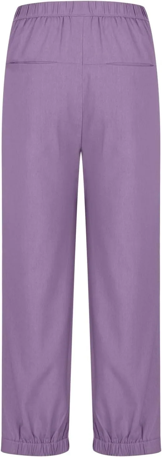 Casual Cotton Linen Pants Womens Classic Wide Leg Slacks Trendy Elastic Waist Pant Summer Loose Flowy Lounge Trousers