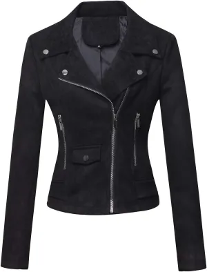 CHARTOU Women's Fall 2023 Fashion Faux Suede Leather Casual Moto Biker Jacket Coats