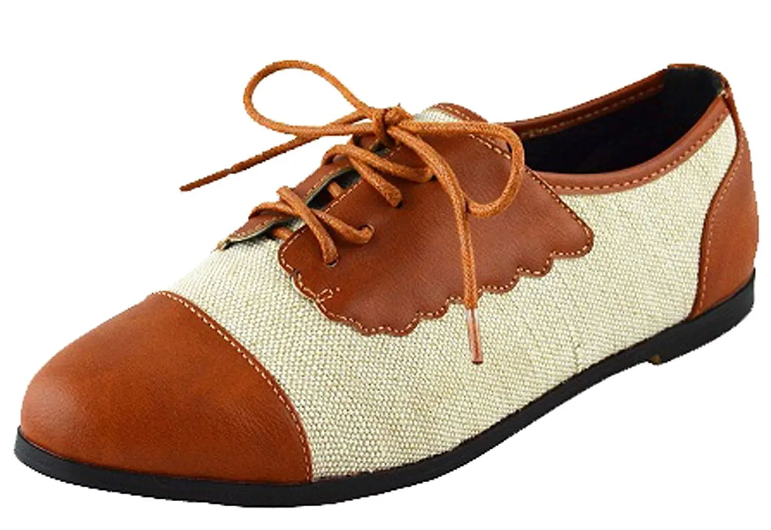 Chase & Chloe Women's Two Tone Lace Up Oxford Flat
