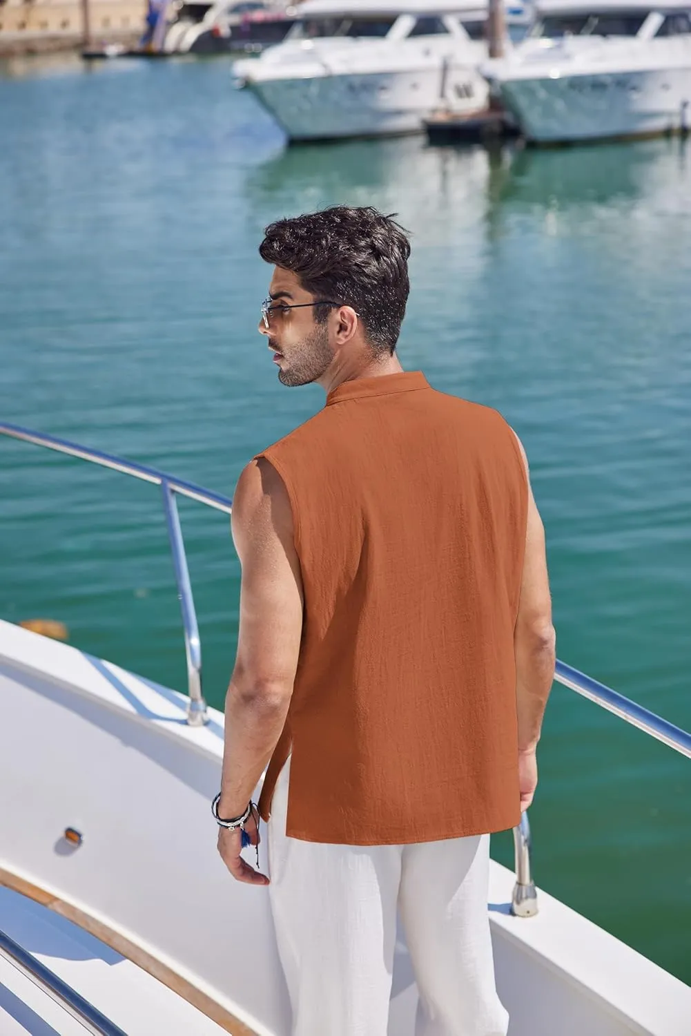 COOFANDY Men Tank Top Cotton Linen Beach Sleeveless Shirt Lace Up Bohemian Hippie Renaissance Pirate Kilt Medieval Tunic