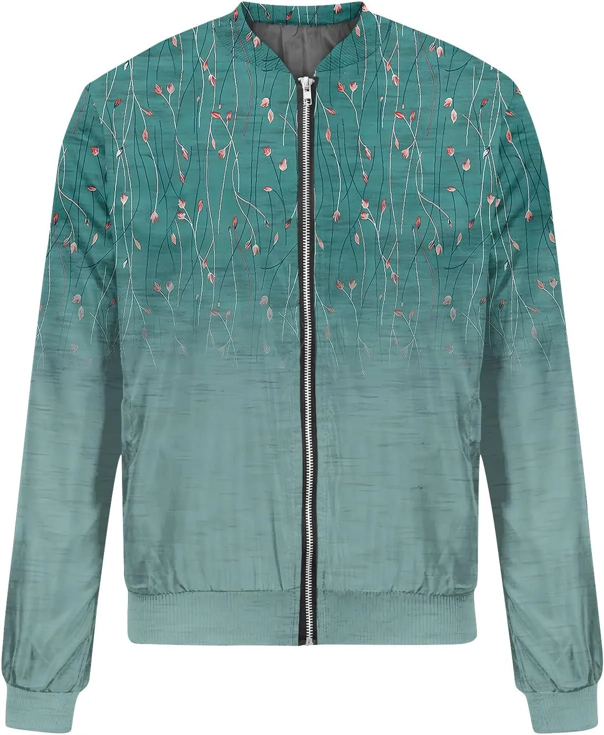 COTECRAM Bomber Jacket Women 2024 Causal Floral Zip Up Coats Long Sleeve Stand Collar Fall Jackets Lightweight Outerwear Tops